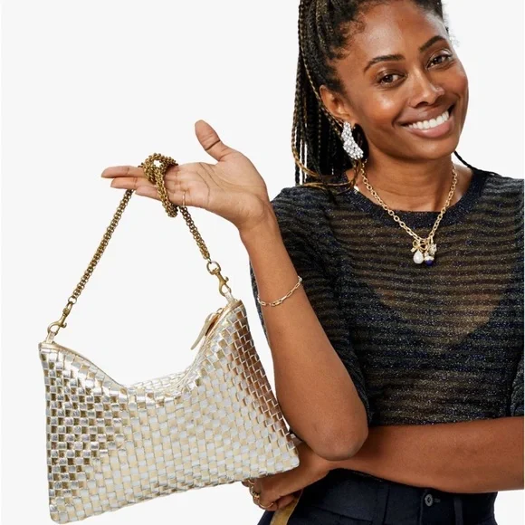 Clare V. Silver and Gold Woven Flat Clutch w/tabs - Picture 7 of 8